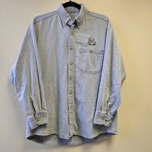 Vintage‎ Embroidered Deer Buck Denim Button-Up Shirt Mens L Outdoors Country